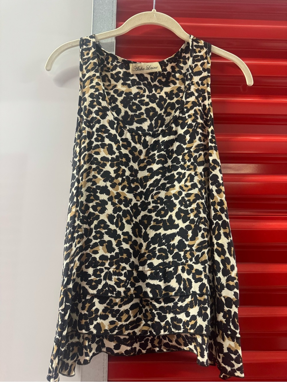 Alisha Levine Black, Cream, Tan Leopard 100% Silk Top